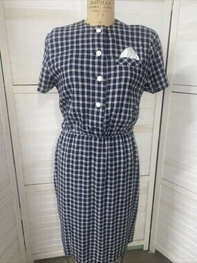 VTG Plaid Handmade Dress Women’s Pencil Sheath Modest Cotton Large